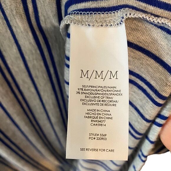 Cabi Sz M Blue Gray Stripe Long Relaxed fit Comfortable Semi-Open Back Tank Top - Picture 5 of 6